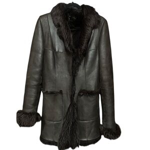 Dolce & Gabbana Chocolate Brown Real Fur Leather Jacket Coat Shearling Luxury XS